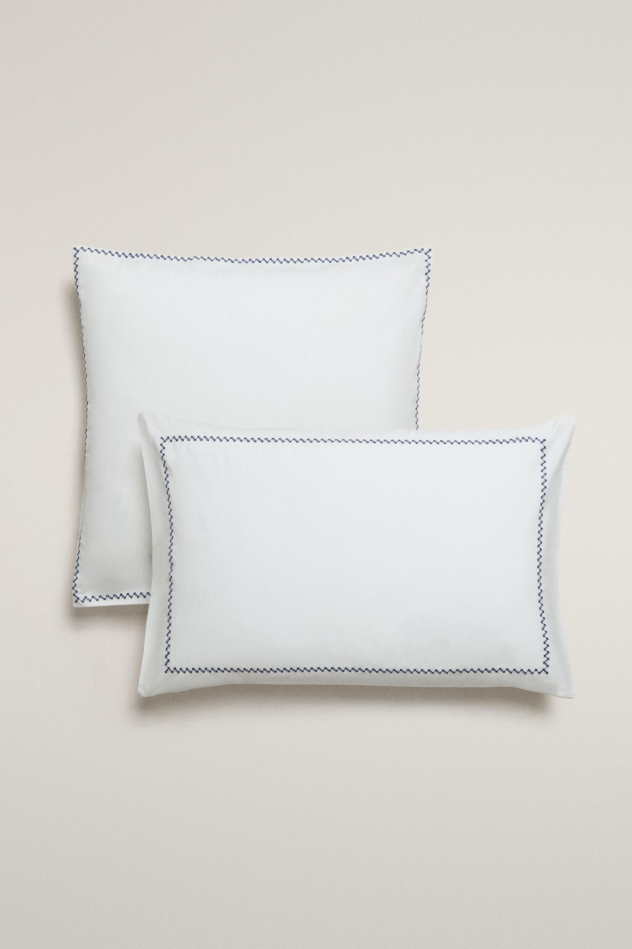 EMBROIDERED BORDER PILLOWCASE — Oyster-white
