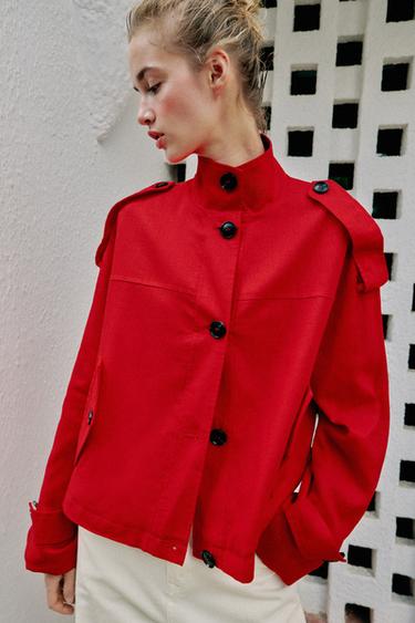 HIGH NECK LINEN BLEND JACKET - Red by Zara - Image 1