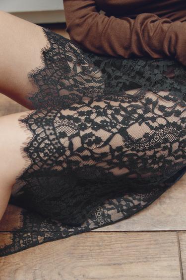 ASYMMETRIC LACE MIDI SKIRT - Black by Zara