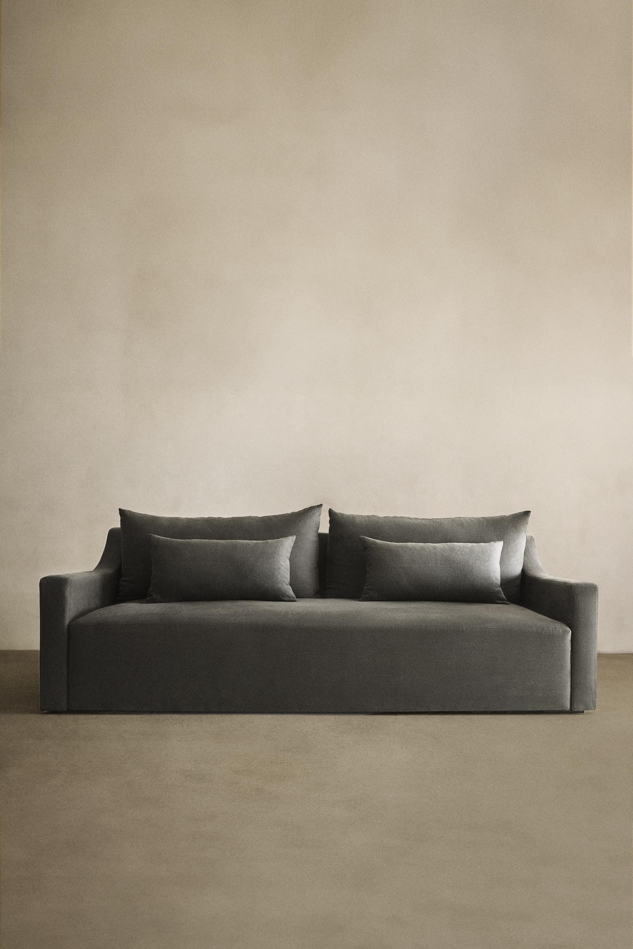WASHED LINEN SOFA — Dark grey