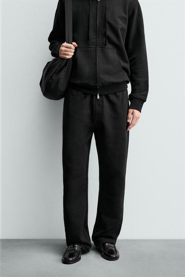 Zara HEAVYWEIGHT REGULAR FIT JOGGER PANTS - Black