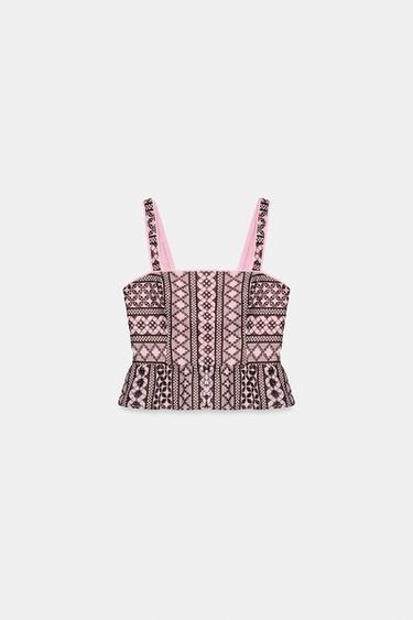 TOP BORDADOS PERFORADOS - Rosa de Zara - Imagen 0