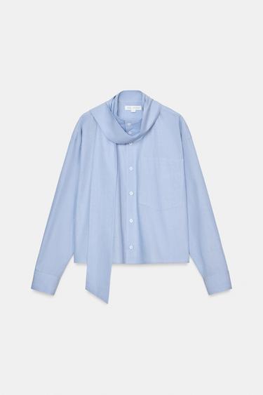 CHEMISE AVEC NŒUD ZW COLLECTION - Bleu de Zara - Image 6