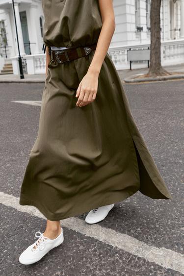 BELTED MIDI CAPE SKIRT - Dark khaki by Zara