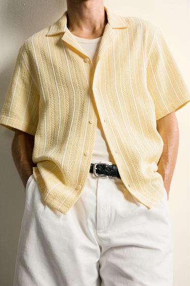 CHEMISE REGULAR FIT JACQUARD RAYURES - Jaune de Zara - Image 5
