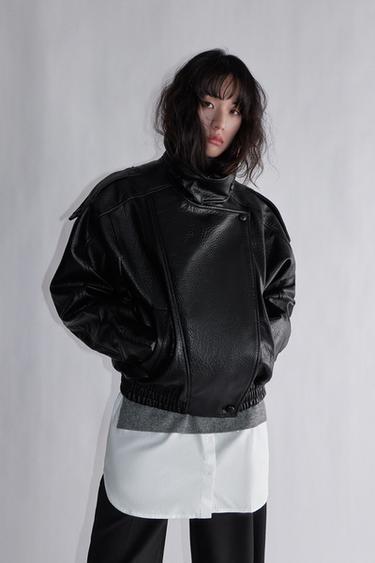 페이크 레더 점퍼 - Zara 블랙