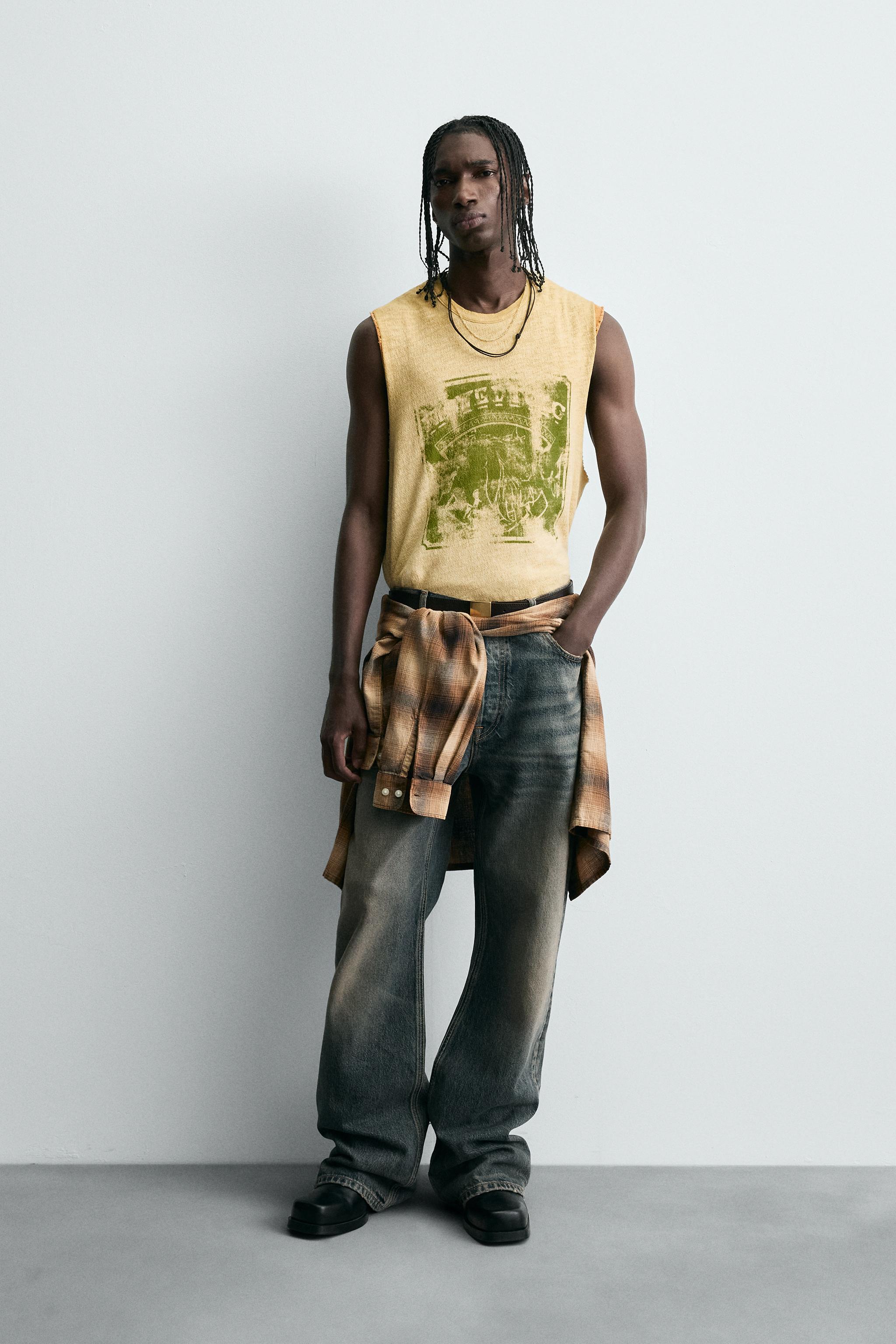 ★ZARA★ WASHED PRINTED KNIT TANK TOP WASHED PRINT KNIT TANK TOP - Yellow | ZARA United States
