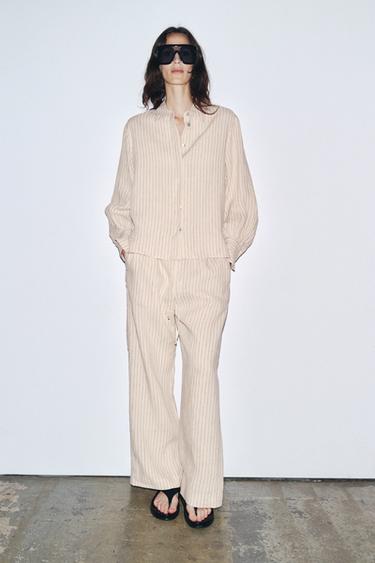 PANTALON 100 % LIN ZW COLLECTION - Rayure rouge de Zara - Image 4