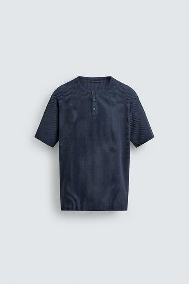 WASHED KNIT HENLEY T-SHIRT - Indigo by Zara