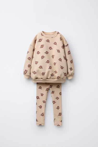 CONJUNTO SUDADERA Y LEGGING RIB ESTAMPADO - Ocre de Zara