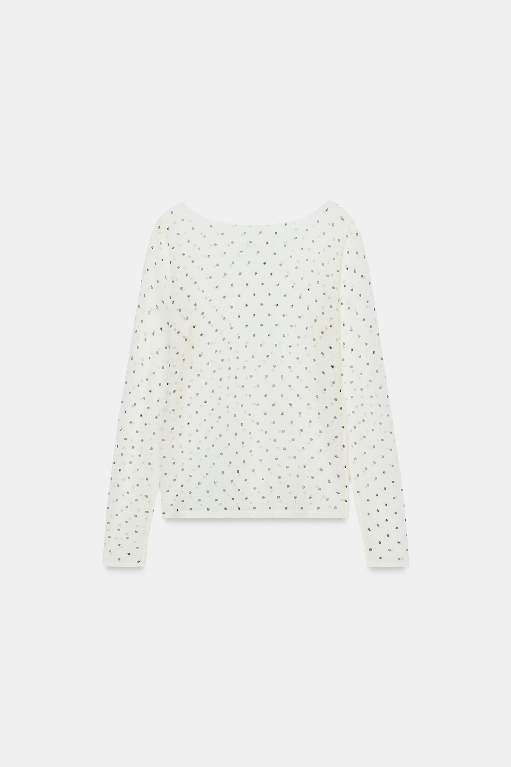 ドット柄セミシースルーニットトップス - エクリュ | ZARA Japan / 日本