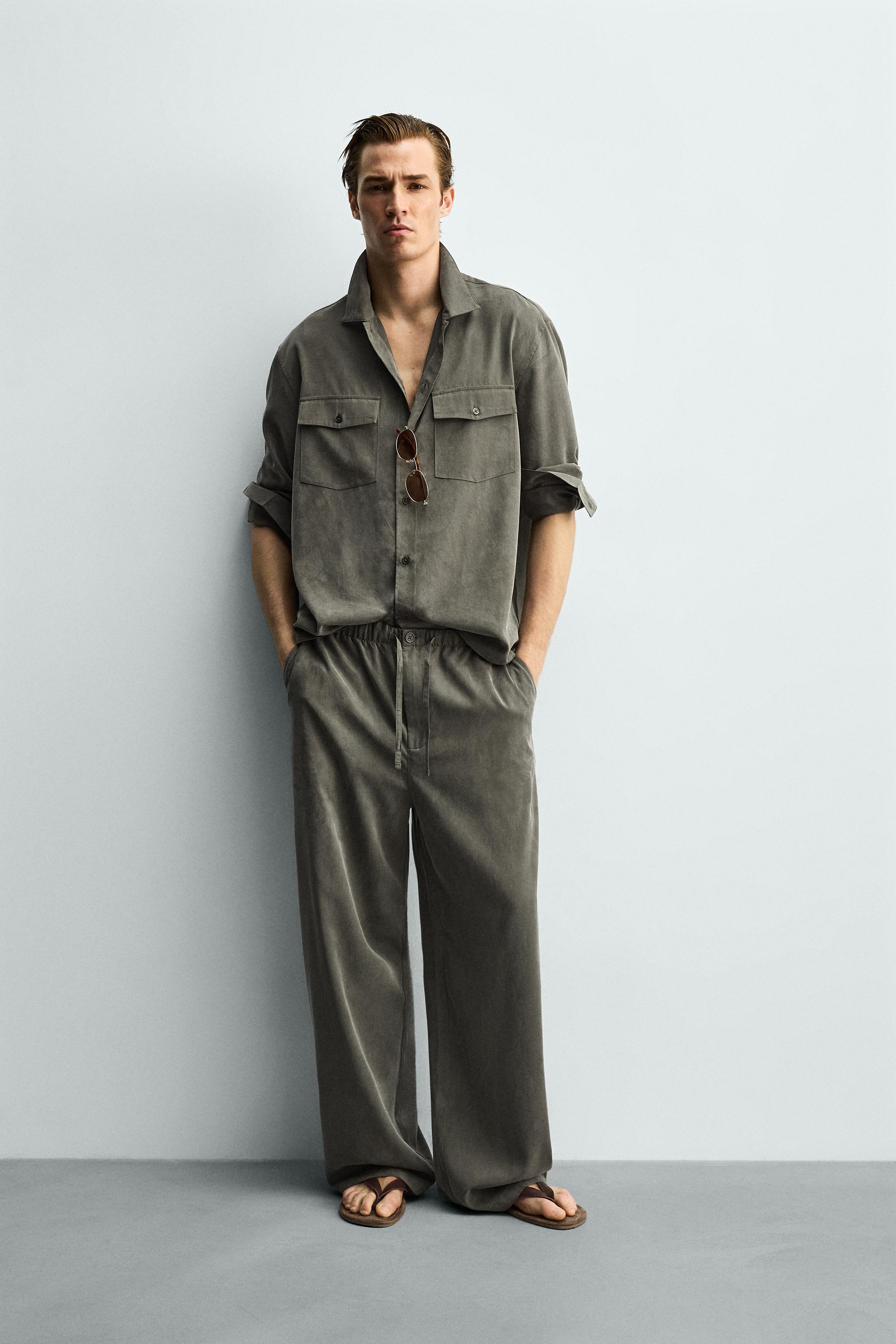 RELAXED FIT DÖKÜMLÜ PANTOLON - Koyu haki | ZARA Türkiye / Turkey