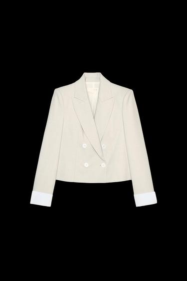 Zara CROPPED BLAZER WITH CONTRASTING CUFFS - Light gray - Image 0