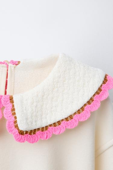 CROCHET PETER PAN COLLAR SWEATSHIRT - Ecru by Zara - Image 2