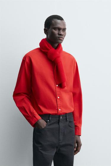 Zara RELAXED FIT COMPACT COTTON SHIRT - Red