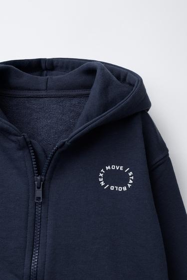 Zara BASIC TEXT ZIP-UP SWEATSHIRT - Navy blue