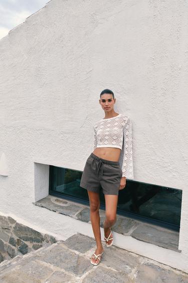 100% COTTON BERMUDA SHORTS WITH ELASTIC WAIST - Grey by Zara