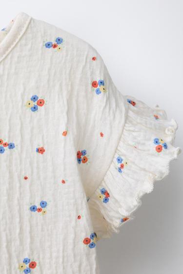 TEXTURED FLORAL T-SHIRT - White by Zara - Image 2