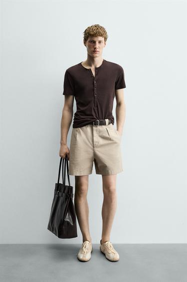 BERMUDA LYOCELL - ALGODÓN PLIEGUES - Beige vigoré de Zara - Imagen 0
