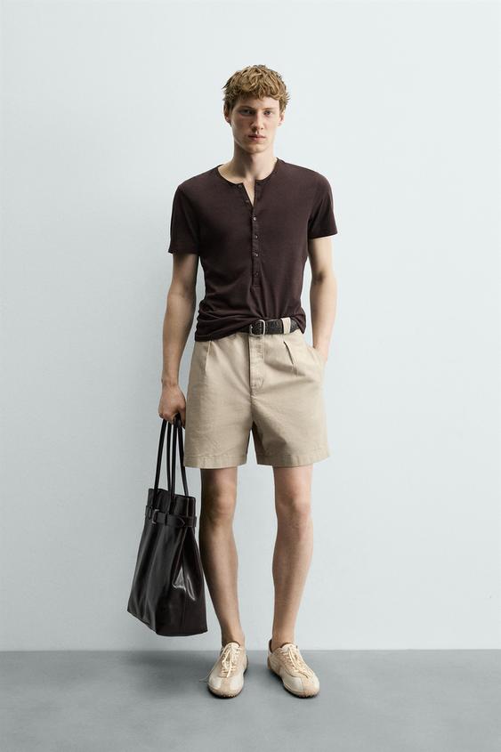 BERMUDA LYOCELL - ALGODÓN PLIEGUES - Beige vigoré de Zara - Imagen 0