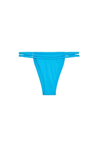 Zara BRAIDED STRING BIKINI BOTTOMS - Turquoise