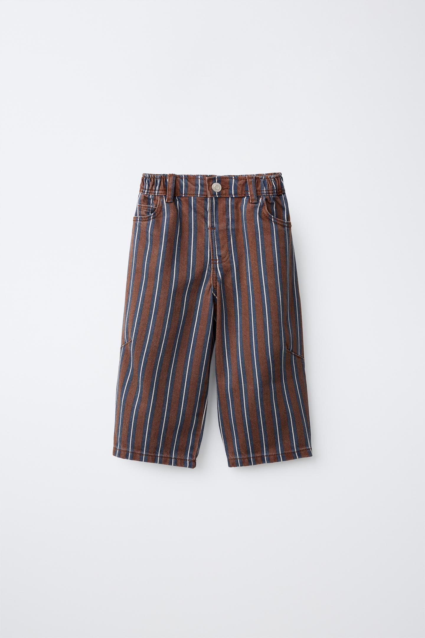 Детские брюки Zara Striped Twill Barrel, цвет: Коричневый синий — фото 2