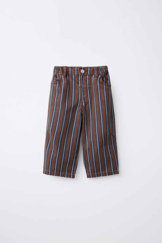 PANTALÓN SARGA BARREL RAYAS - Marrón-Azul de Zara - Imagen 0