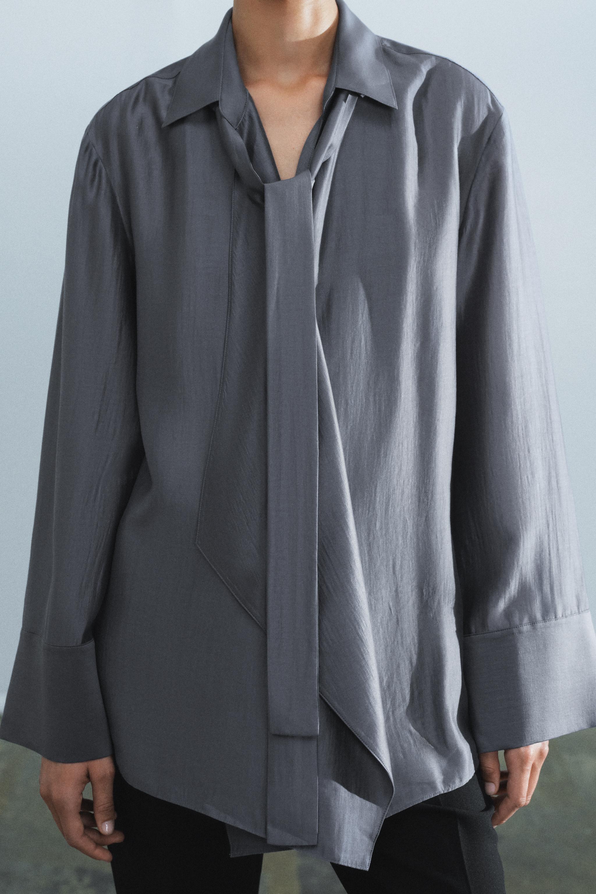 Zara ZW COLLECTION FİYONKLU DÖKÜMLÜ GÖMLEK görsel 2