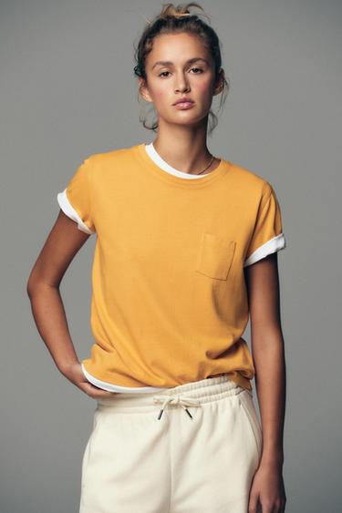 CAMISETA LAVADA BOLSILLO - Naranja de Zara