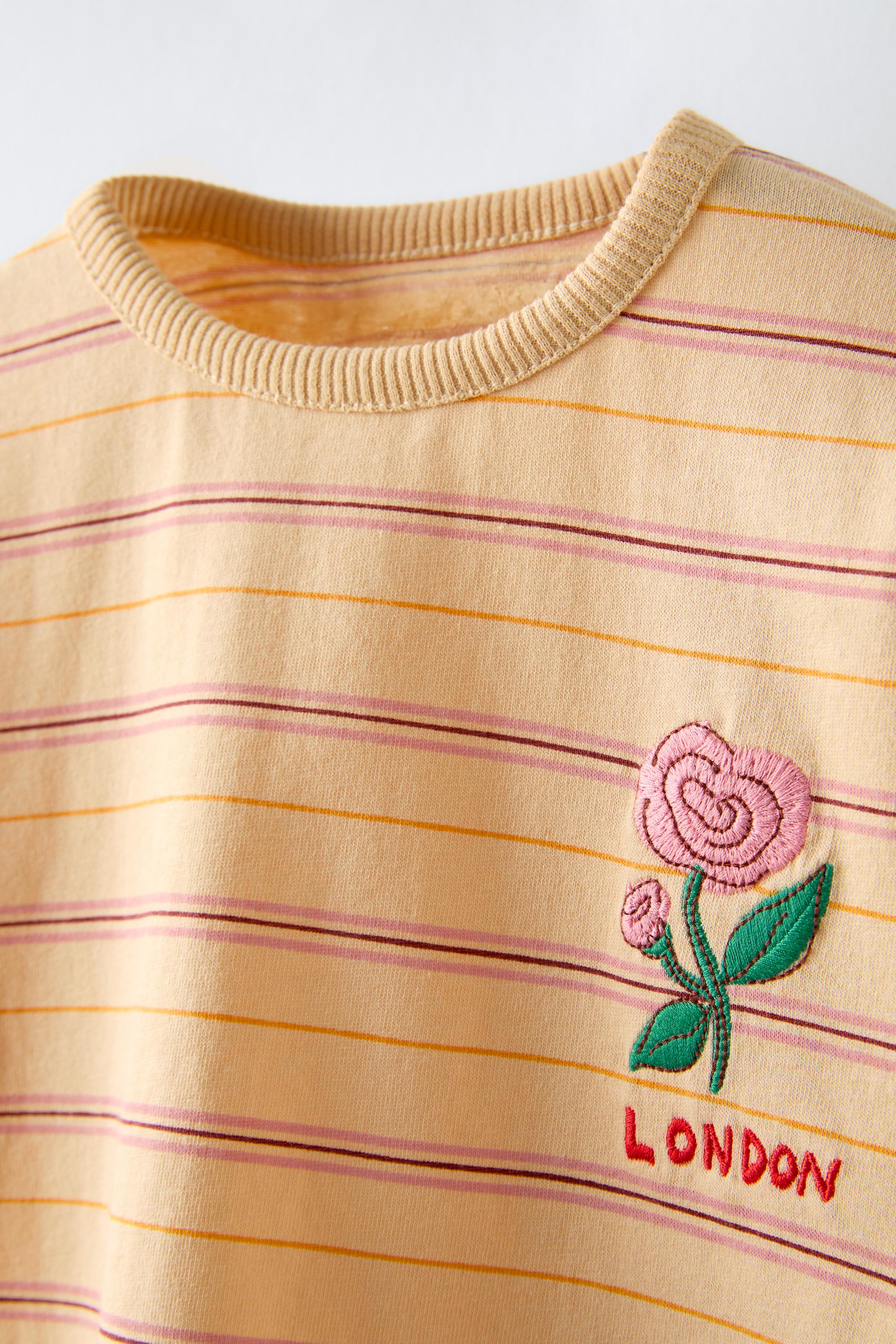 EMBROIDERED STRIPED T-SHIRT - Beige | ZARA United States
