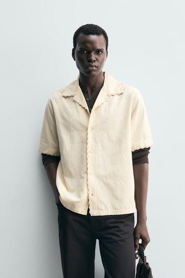 CAMISA JACQUARD GEOMÉTRICO BORDADO - Arena de Zara
