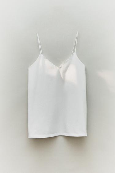 STRAPPY TOP WITH LACE TRIM - White by Zara - Image 4