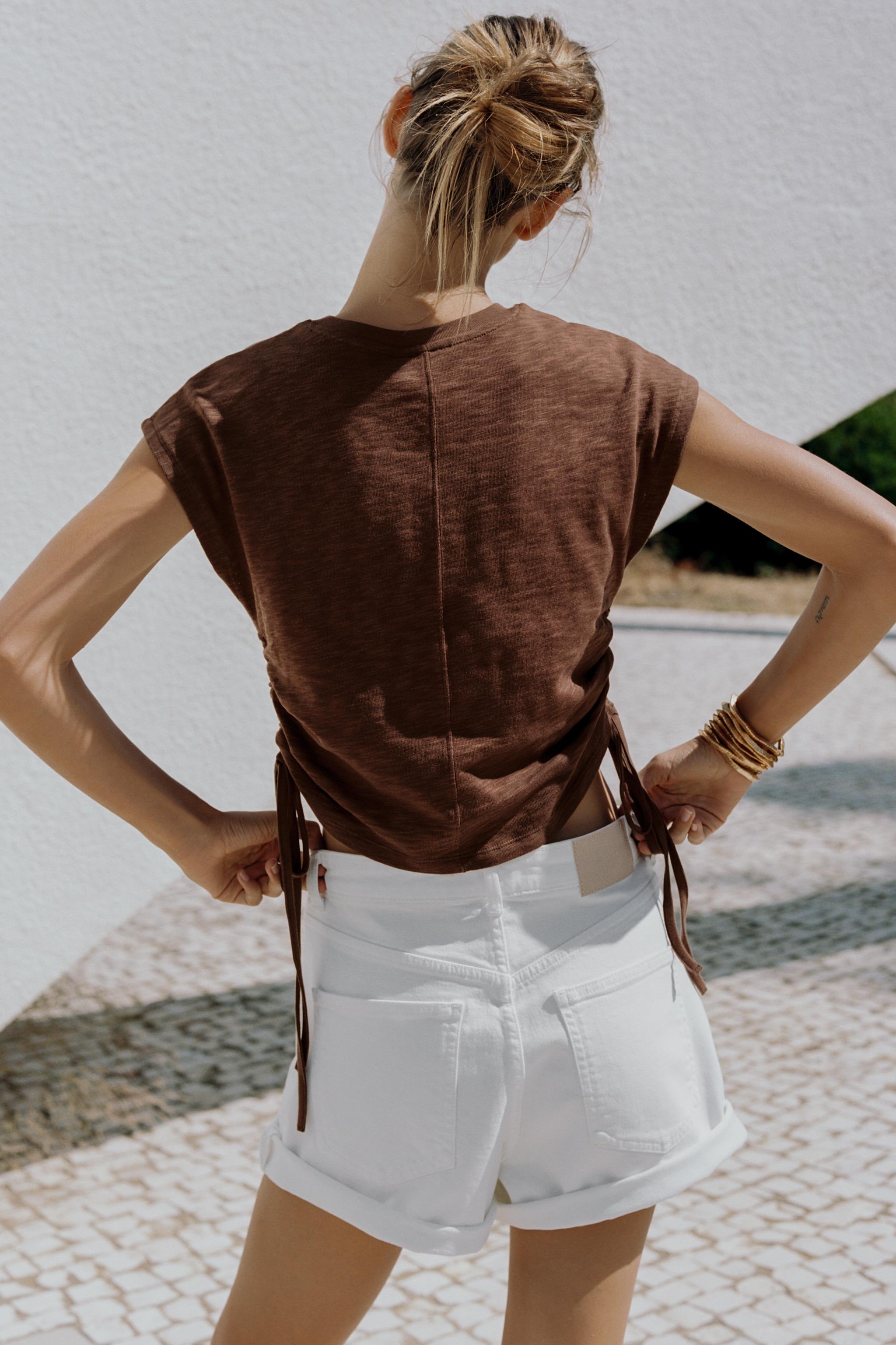 Женские футболки Zara RUSTIC RUCHED T-SHIRT — фото 6