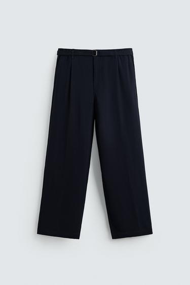 RELAXED FIT TROUSERS WITH BELT - Navy blue by Zara