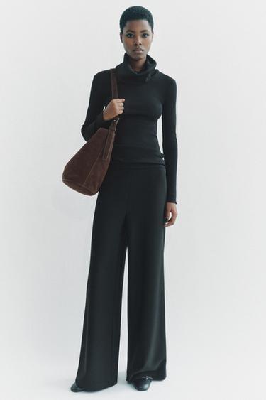 HIGH NECK RIBBED TOP - Black by Zara