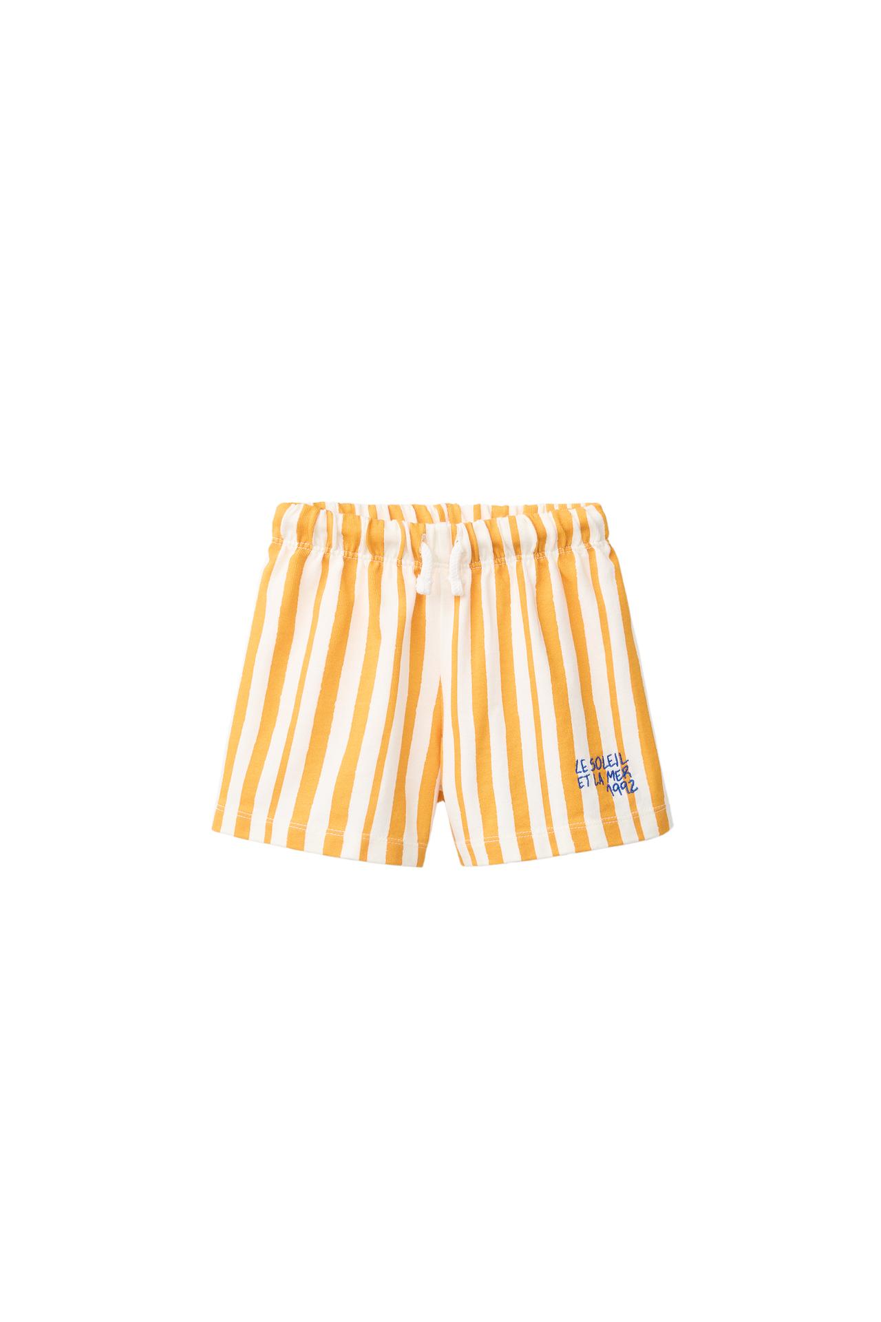 EMBROIDERED TEXT STRIPED SHORTS — Ocher