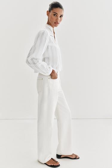 LACE-TRIMMED SHORT SHIRT - Oyster-white by Zara - Image 3