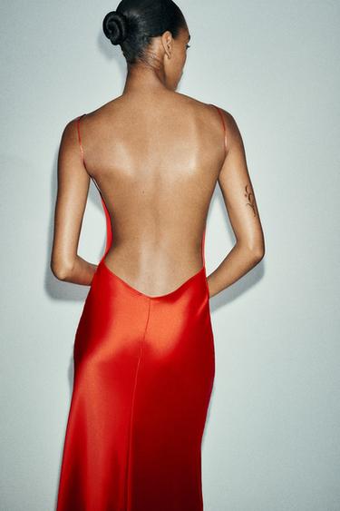 OPEN BACK LONG SATIN DRESS - Bright red by Zara - Image 4