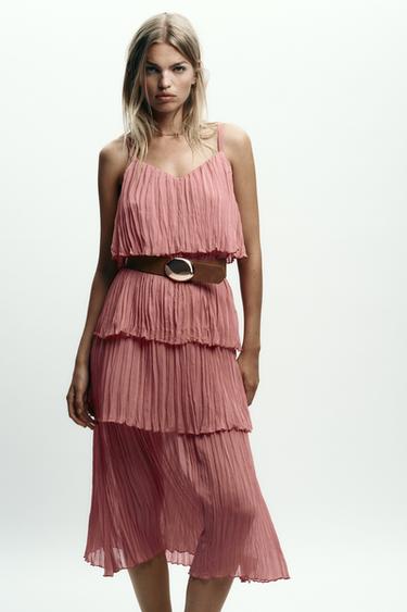 ROBE MIDI À VOLANTS CEINTURÉE - MARSALA de Zara - Image 2