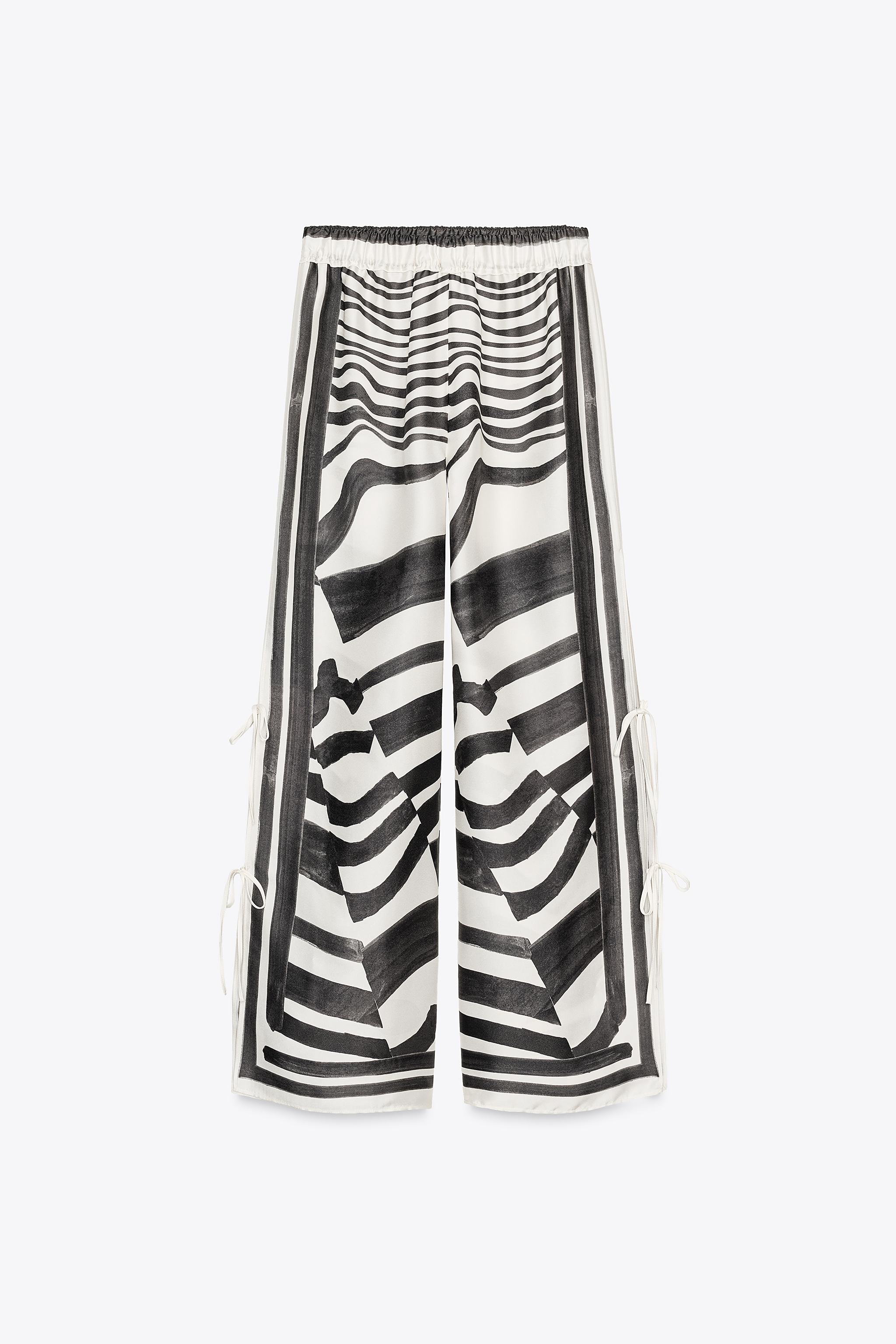 ZW COLLECTION PRINTED PANTS WITH TIES - Black / Ecru | ZARA