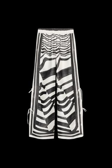 PRINTED TROUSERS WITH TIES ZW COLLECTION - Black / Ecru by Zara