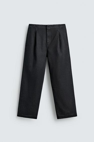 RELAXED FIT DENIM CHINOS WITH CONTRAST TOPSTITCHING - Indigo by Zara