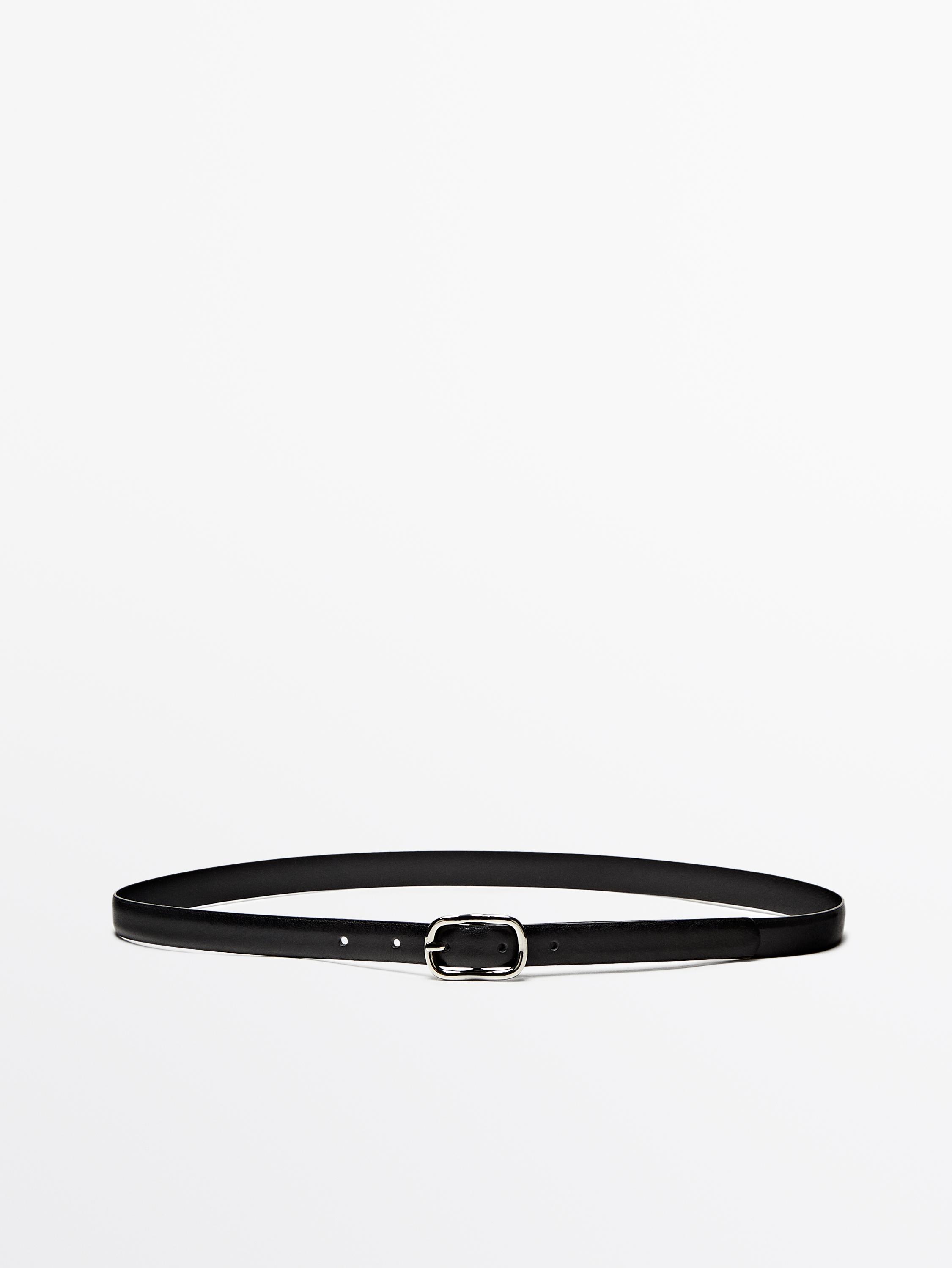 Leather belt with an oval buckle - Black | ZARA Canada