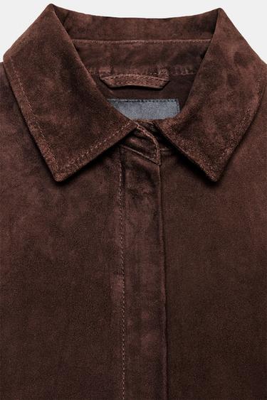 ZW COLLECTION LIMITED EDITION 100% SUEDE LEATHER OVERSHIRT - Brown by Zara - Image 6