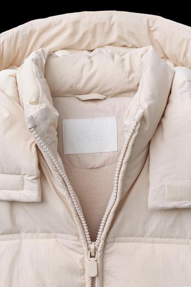 Zara WATER REPELLENT HOODED PUFFER JACKET - Ecru