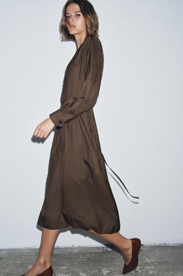 ROBE À POIS AVEC CEINTURE ZW COLLECTION - Marron de Zara - Image 3