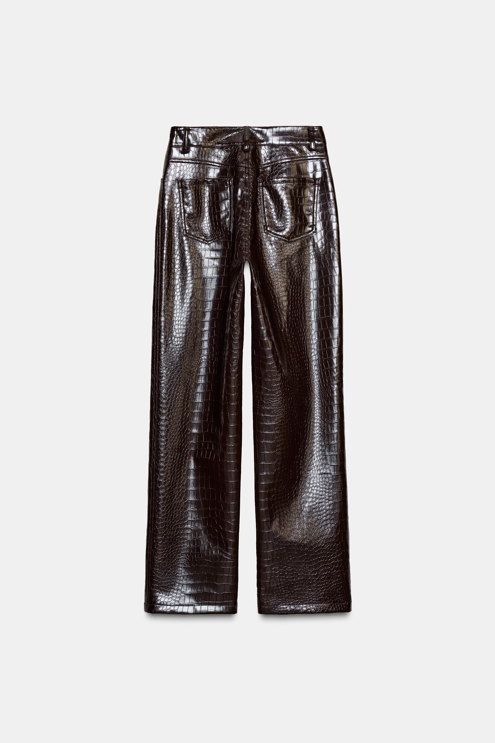 STRAIGHT-LEG FAUX LEATHER ANIMAL EMBOSSED PANTS