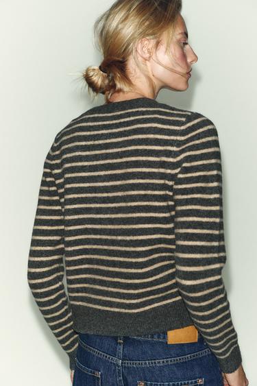 STRIPED CARDIGAN - Grey / Beige by Zara - Image 3