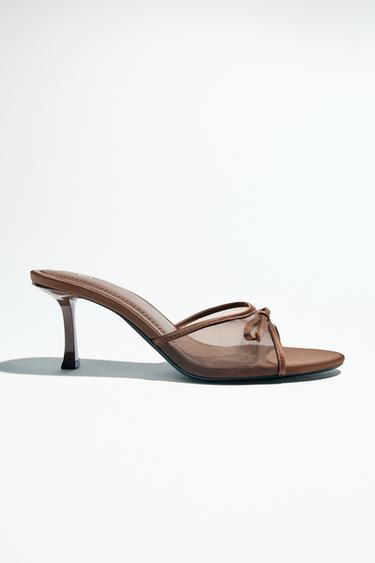 SANDALEN MET NETSTOF EN STRIK - Bruin van Zara