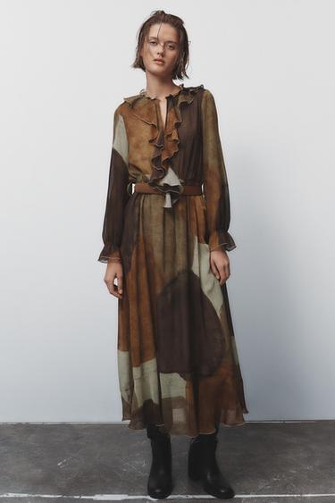 VESTIDO MIDI VOLANTES CINTURÓN - Multicolor de Zara